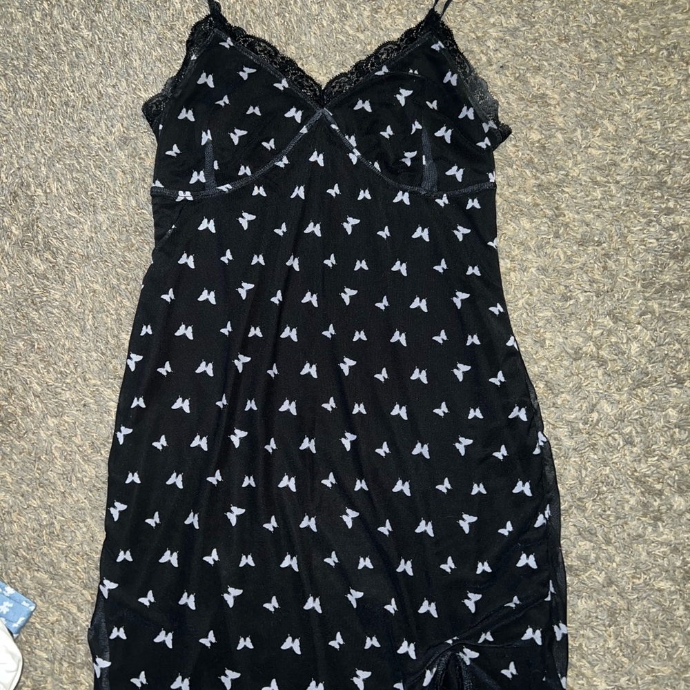 lace and silk butterfly dress with small slit